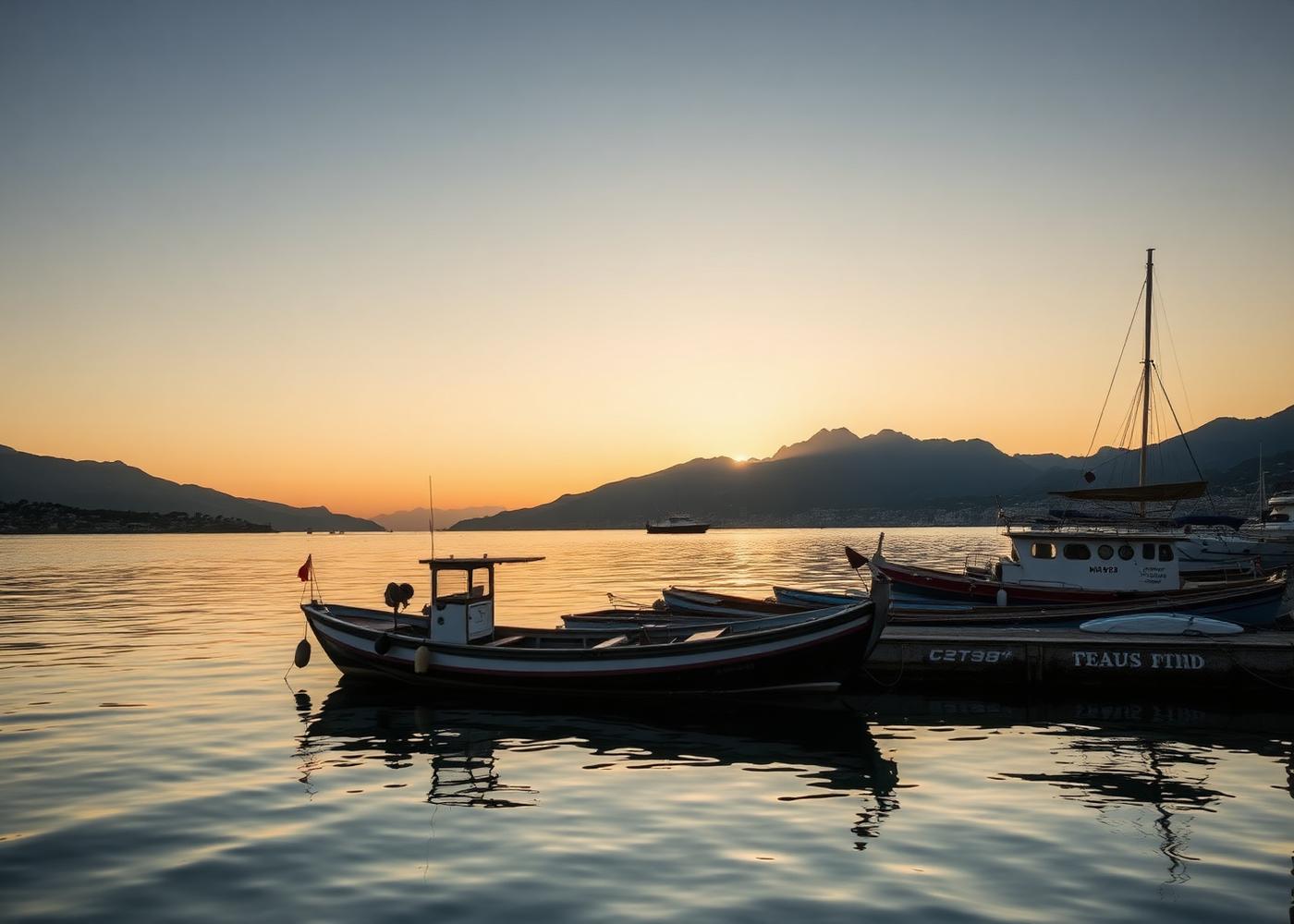 Barche di pescatori nel porto di Formia all'alba